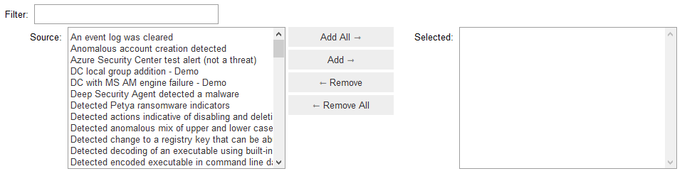 Select Subset widget allowing you to pick a subset of values shown in one list and add them to the list of values that you want to use.