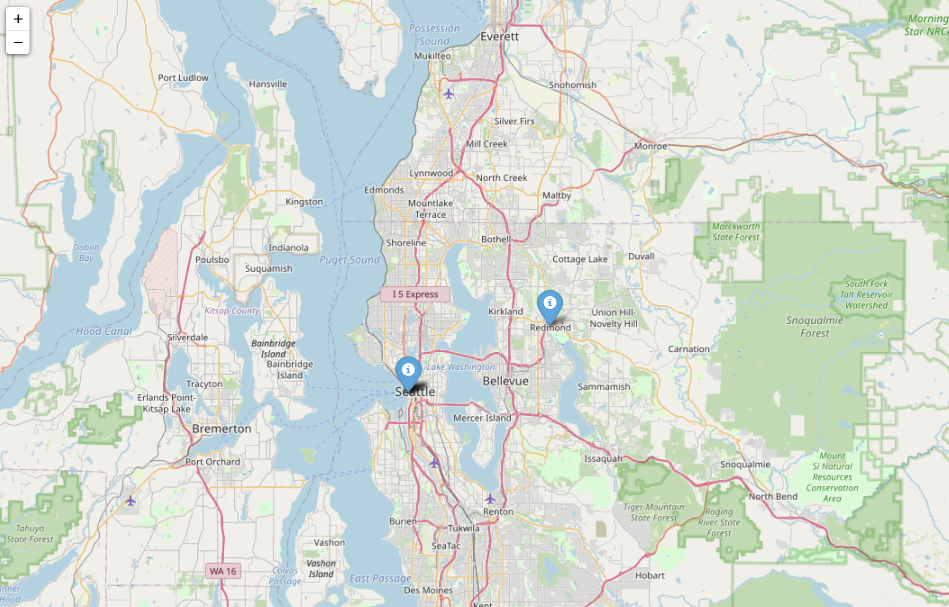Folium interactive map plotting markers for locations