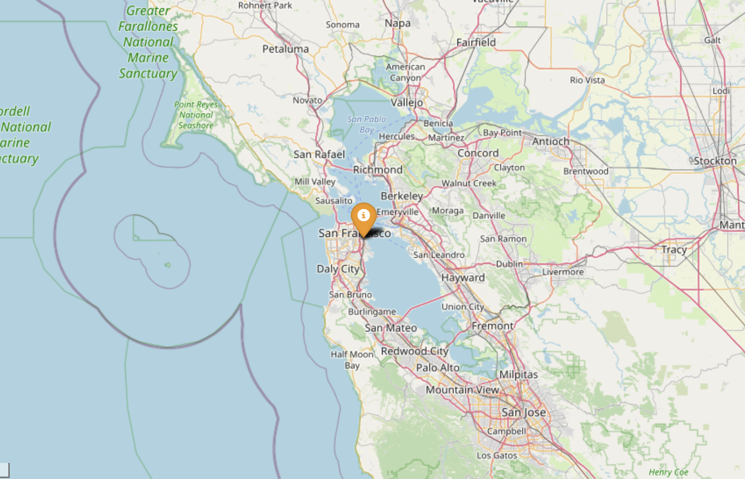 Folium interactive map zoomed into San Francisco area