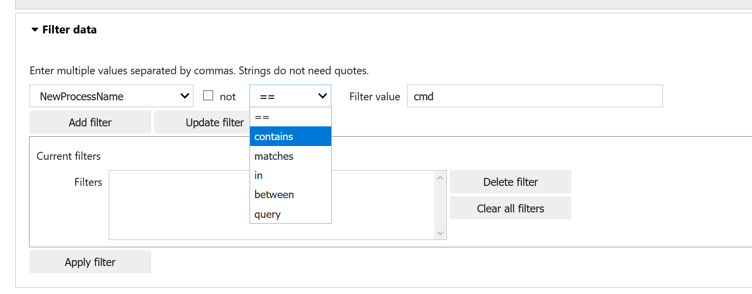 Choose the column, operator and type in a expression to match.
