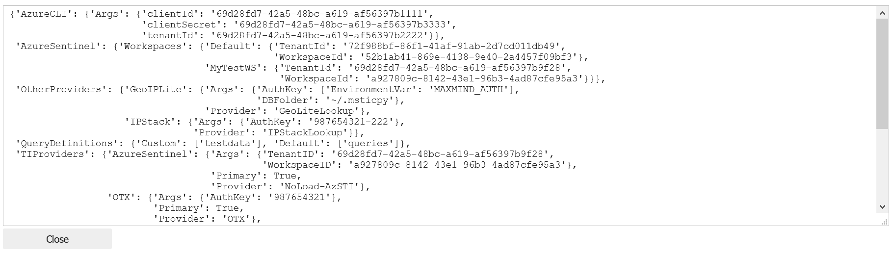 MSTICPy settings showing in MpConfigFile viewer