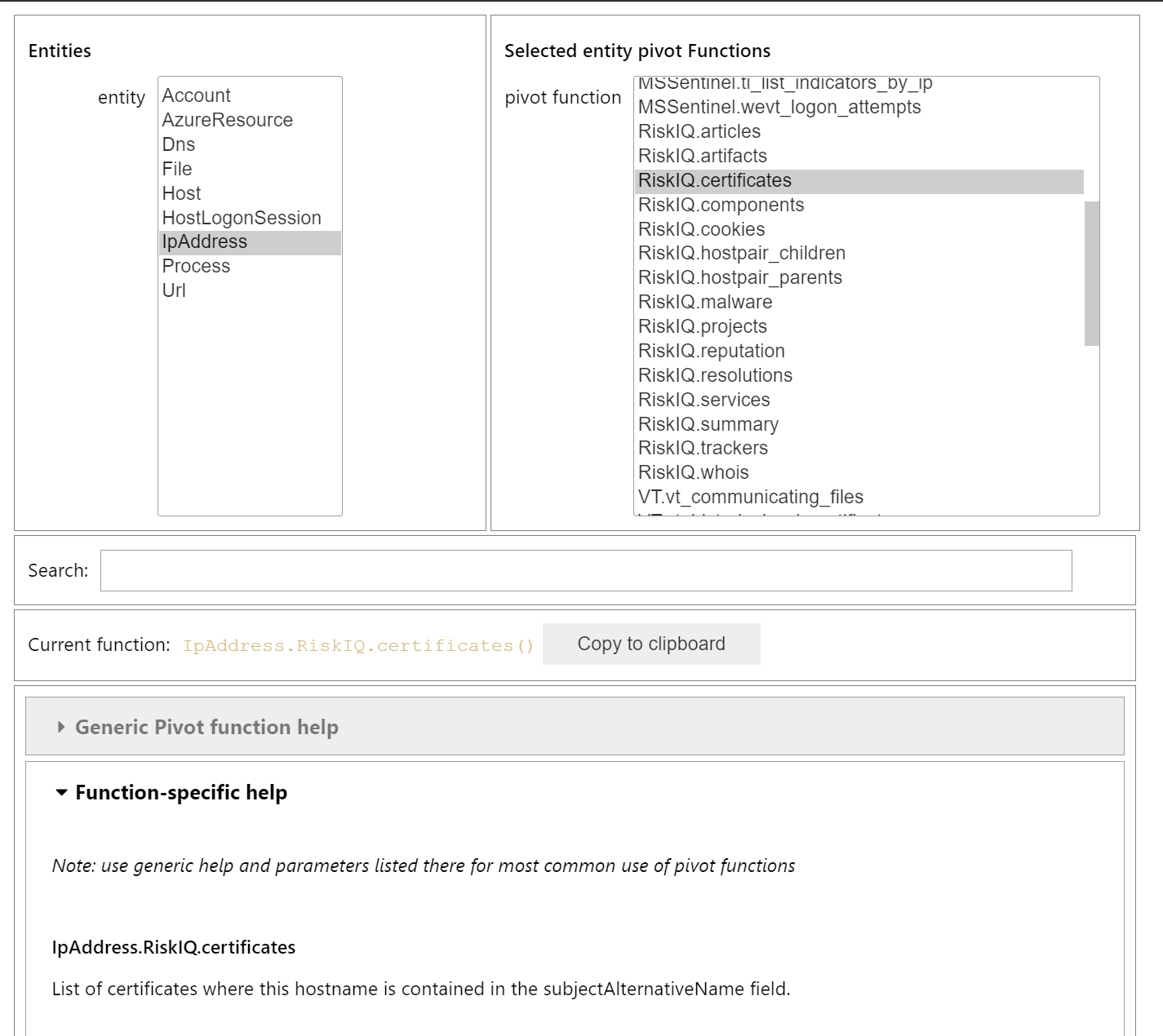 Pivot function browser.