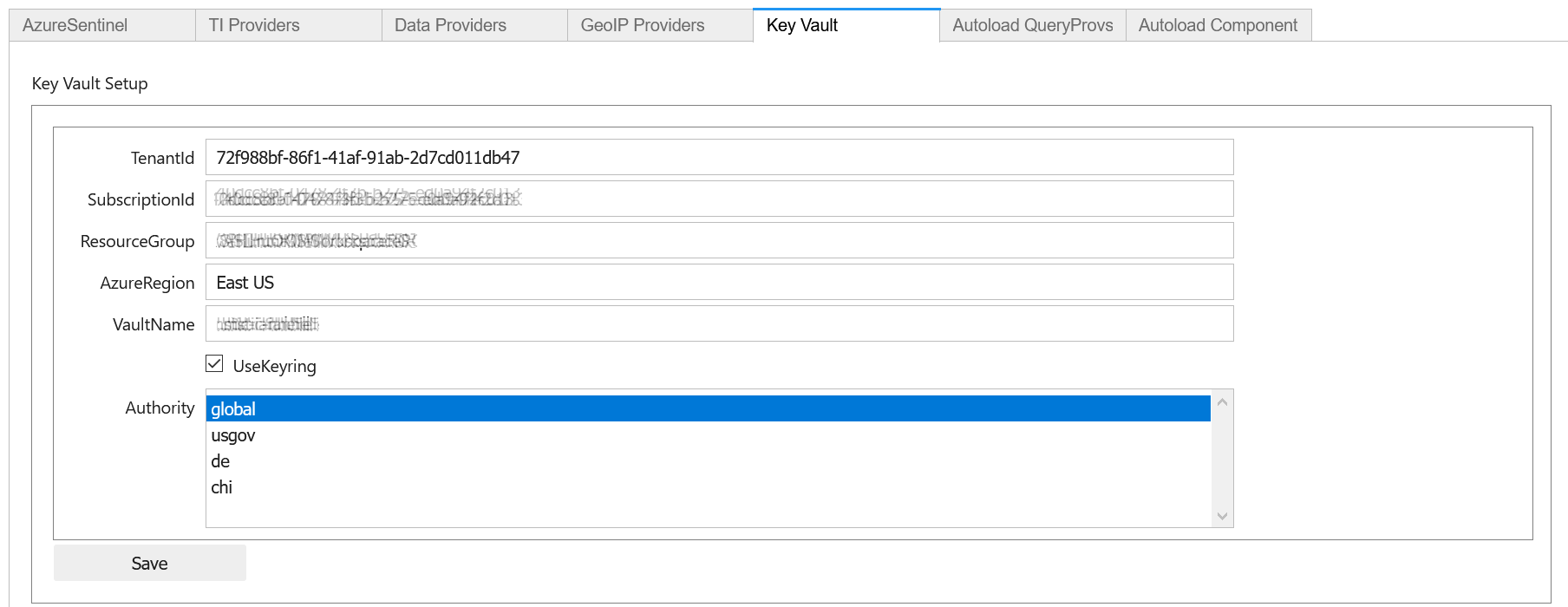 Azure Key Vault settings
