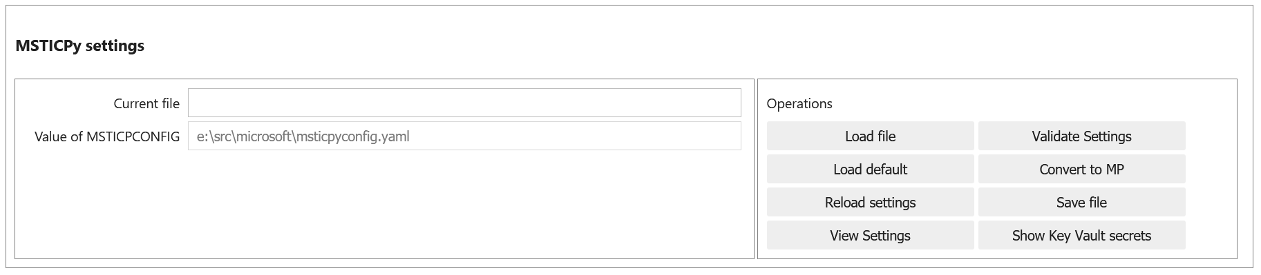 MpFileConfig user interface.