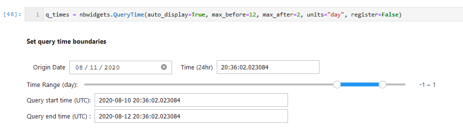 QueryTime widget created with register=False, this time it does not populate values from saved state and reverts to its defaults.