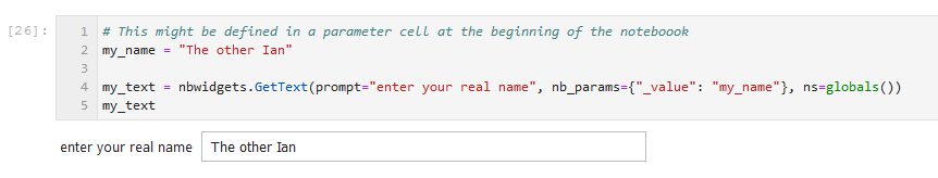 Get Text widget showing that it can read its default values from notebook parameters.